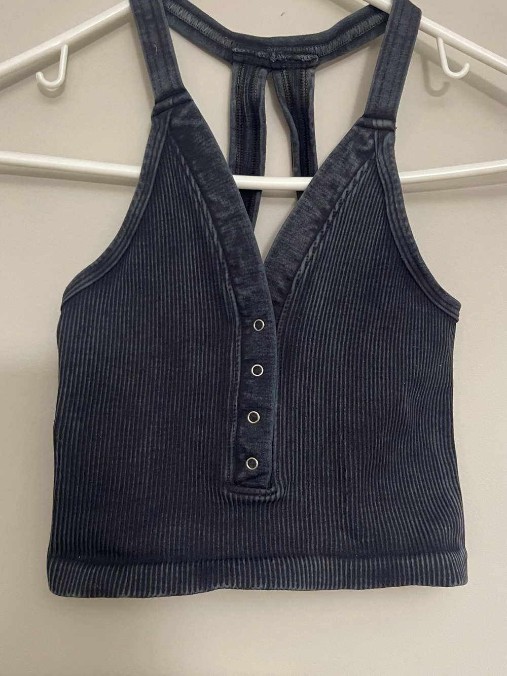 Free People Movement Ribbed Henley Cropped Tank Top Charcoal Grey Size Small